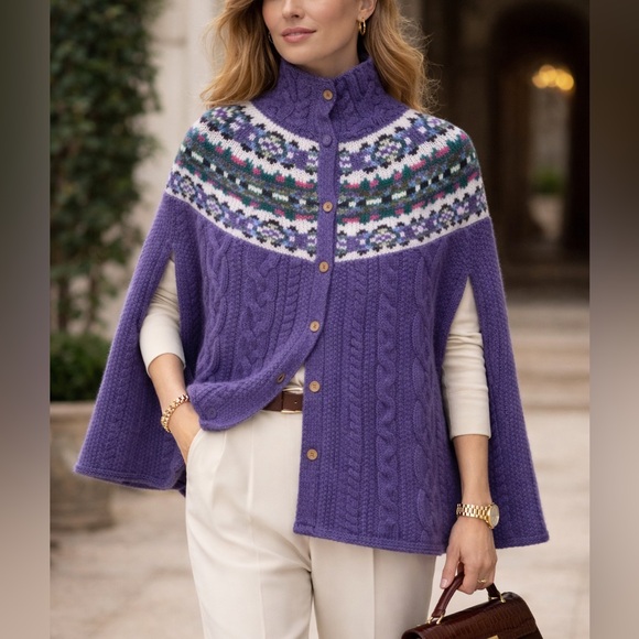Ralph Lauren Sweaters - Ralph Lauren Purple Wool Fair Isle Sweater Cape Size Medium